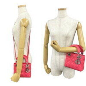 Dior Lady Pink Leather Handbag Bag Christian Cannage Stitched Shoulder